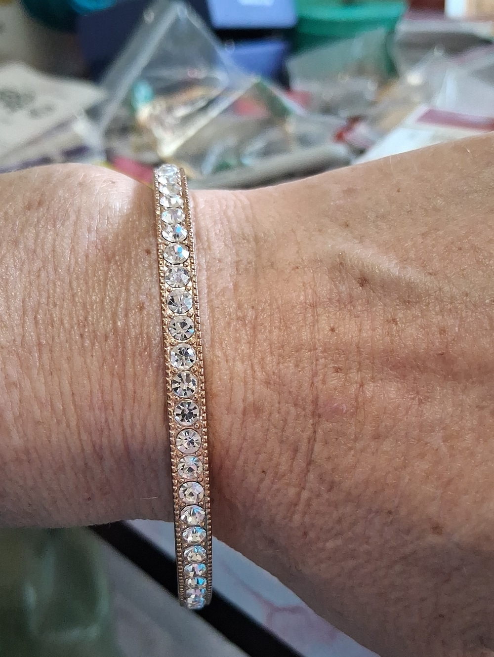 Source Unknown Gold-Tone Crystal Tennis Bracelet